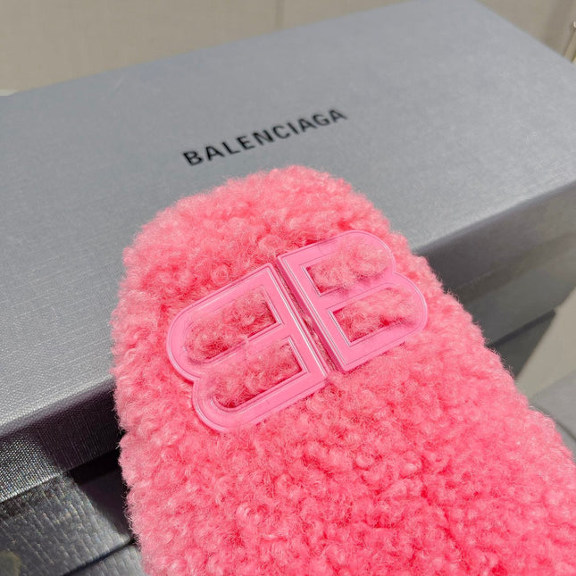 BALENCIAGA 25S MULES IN PINK WOOL WITH LOGO