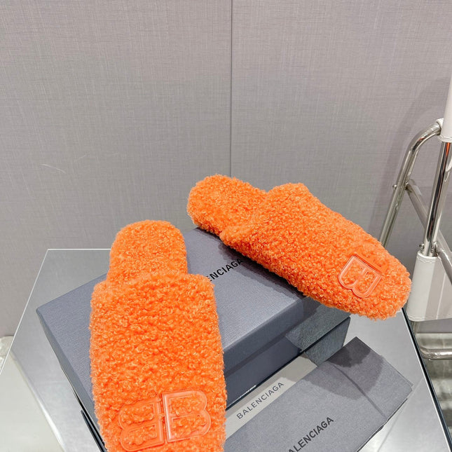 BALENCIAGA 25S MULES IN ORANGE WOOL WITH LOGO