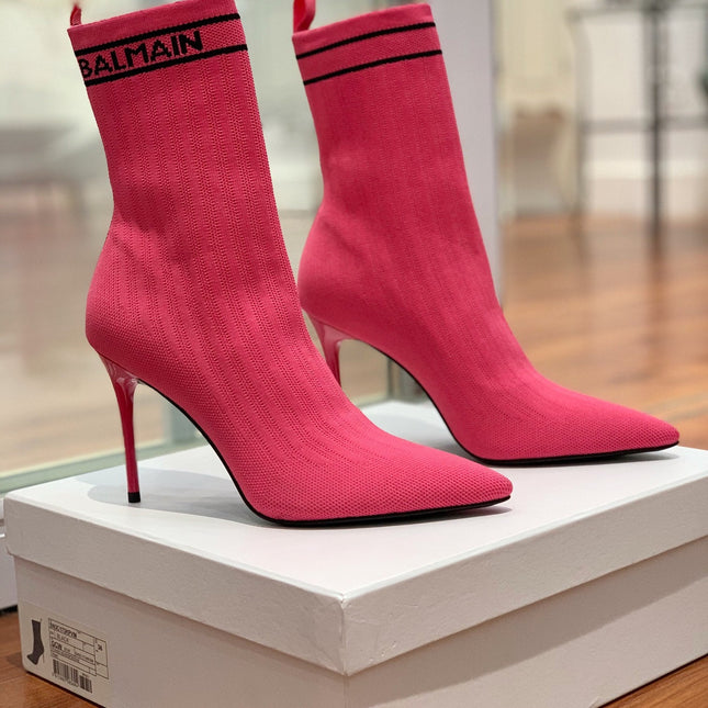 BALMAIN 26S BOOTS 105 MM IN DARK PINK FLYKNIT STYLE 16