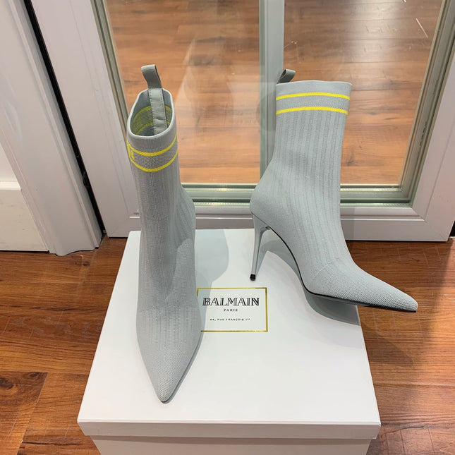 BALMAIN 26S BOOTS 105 MM IN GREY FLYKNIT STYLE 13
