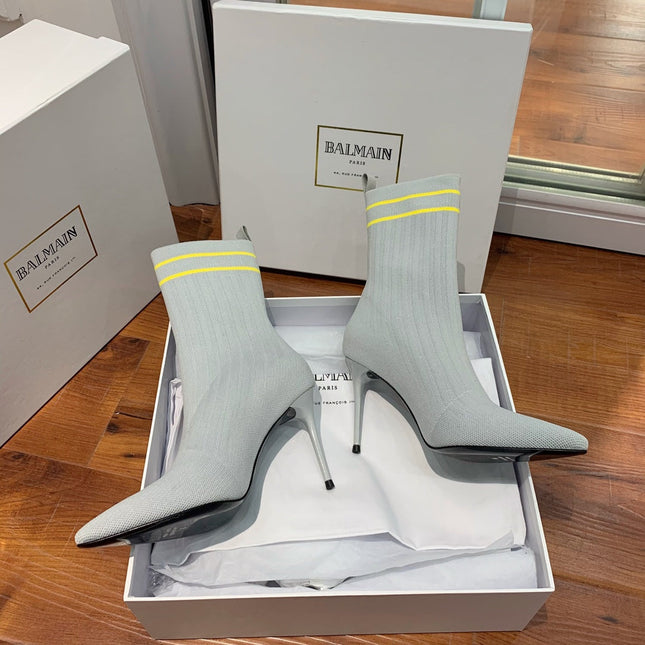 BALMAIN 26S BOOTS 105 MM IN GREY FLYKNIT STYLE 13