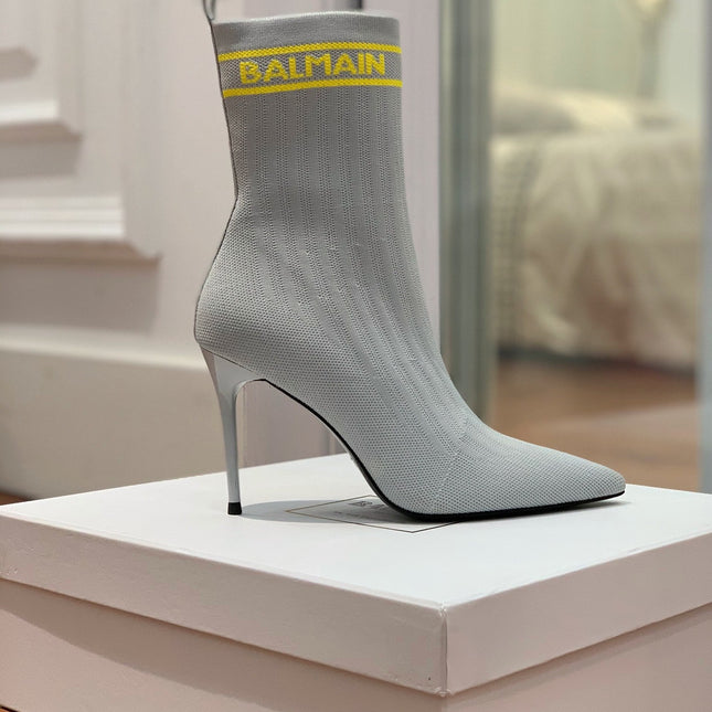 BALMAIN 26S BOOTS 105 MM IN GREY FLYKNIT STYLE 13