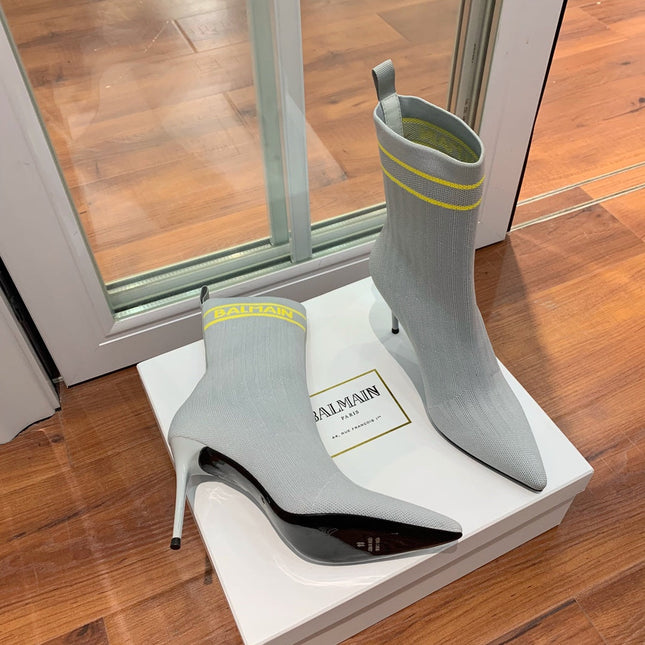 BALMAIN 26S BOOTS 105 MM IN GREY FLYKNIT STYLE 13
