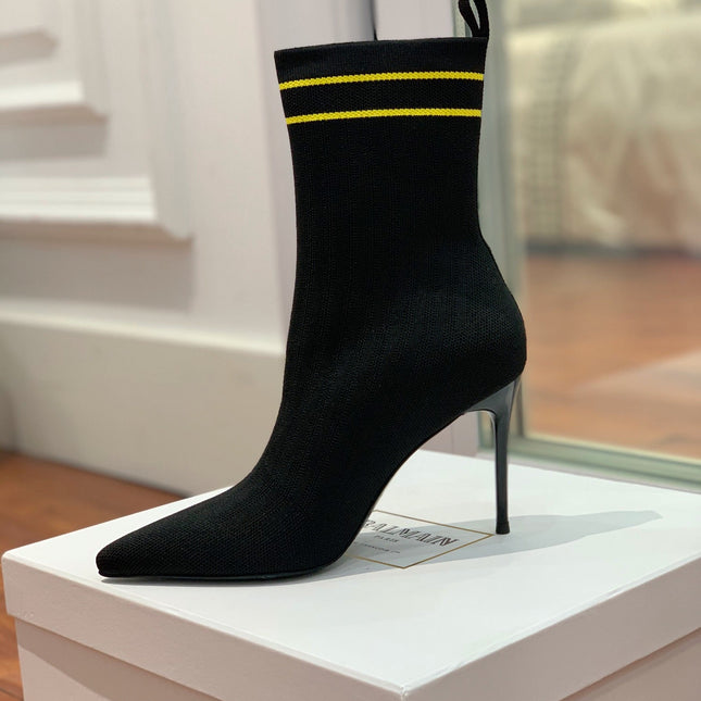 BALMAIN 26S BOOTS 105 MM IN BLACK FLYKNIT STYLE 14