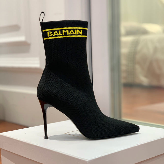 BALMAIN 26S BOOTS 105 MM IN BLACK FLYKNIT STYLE 14