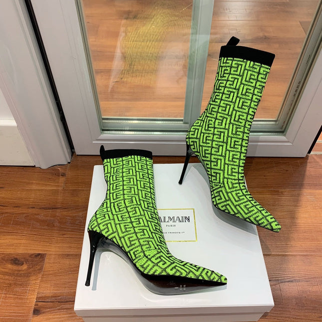 BALMAIN 26S BOOTS 105 MM IN GREEN FLYKNIT STYLE 20