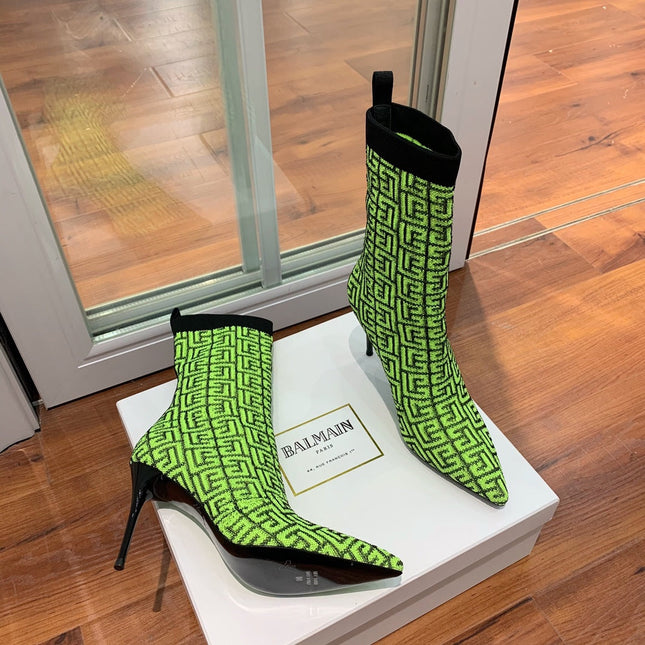 BALMAIN 26S BOOTS 105 MM IN GREEN FLYKNIT STYLE 20