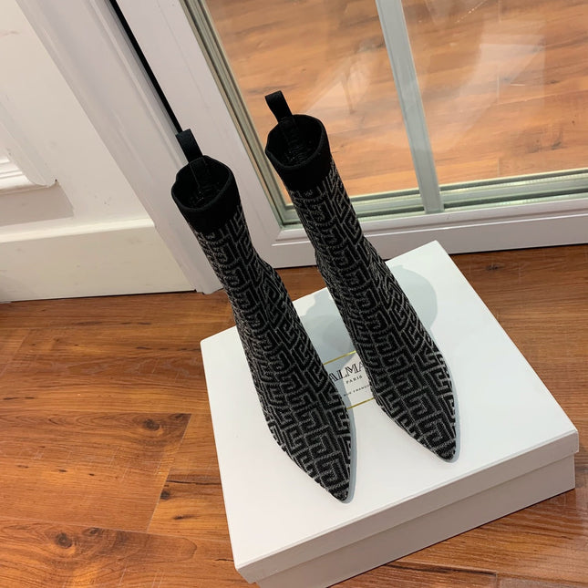 BALMAIN 26S BOOTS 105 MM IN BLACK FLYKNIT STYLE 19