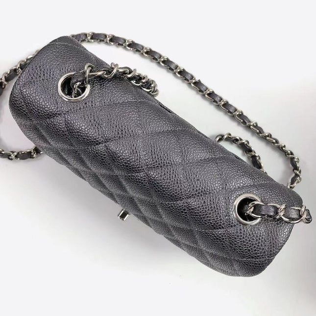 CHANEL 25S FLAP BAG 20 IN CHARCOAL BLACK CAVIAR CALFSKIN WITH SILVER HARDWARE