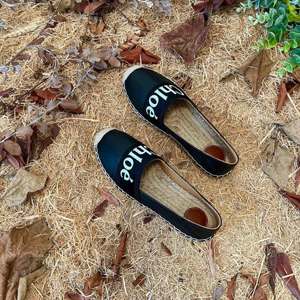 CHLOÉ 26S ESPADRILLE LOAFERS IN BLACK CALFSKIN AND CANVAS