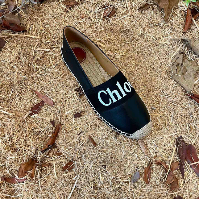 CHLOÉ 26S ESPADRILLE LOAFERS IN BLACK CALFSKIN AND CANVAS