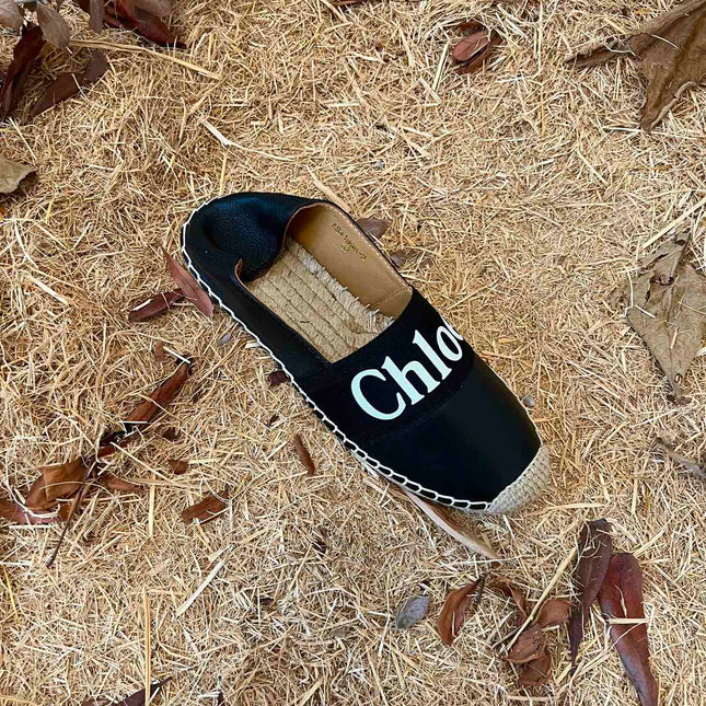 CHLOÉ 26S ESPADRILLE LOAFERS IN BLACK CALFSKIN AND CANVAS
