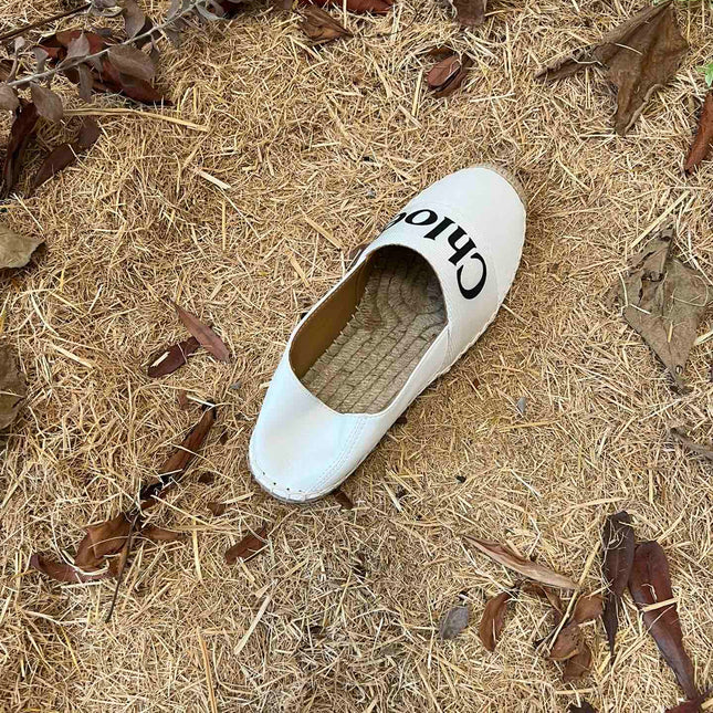 CHLOÉ 26S ESPADRILLE LOAFERS IN WHITE CALFSKIN AND CANVAS