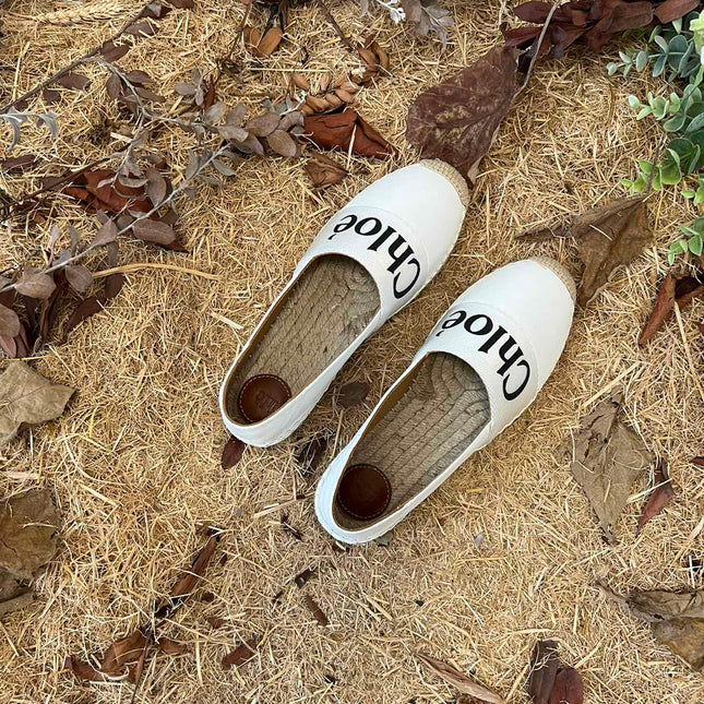 CHLOÉ 26S ESPADRILLE LOAFERS IN WHITE CALFSKIN AND CANVAS