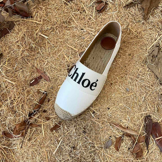 CHLOÉ 26S ESPADRILLE LOAFERS IN WHITE CALFSKIN AND CANVAS