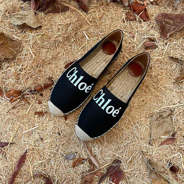 CHLOÉ 26S ESPADRILLE LOAFERS IN BLACK CANVAS