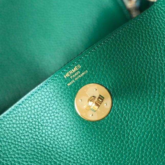HM LINDY 30 BAG IN OCEAN GREEN CALFSKIN GOLD HARDWARE