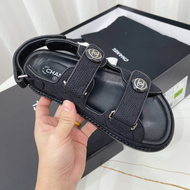 CHANEL 26S SANDALS IN BLACK FABRIC