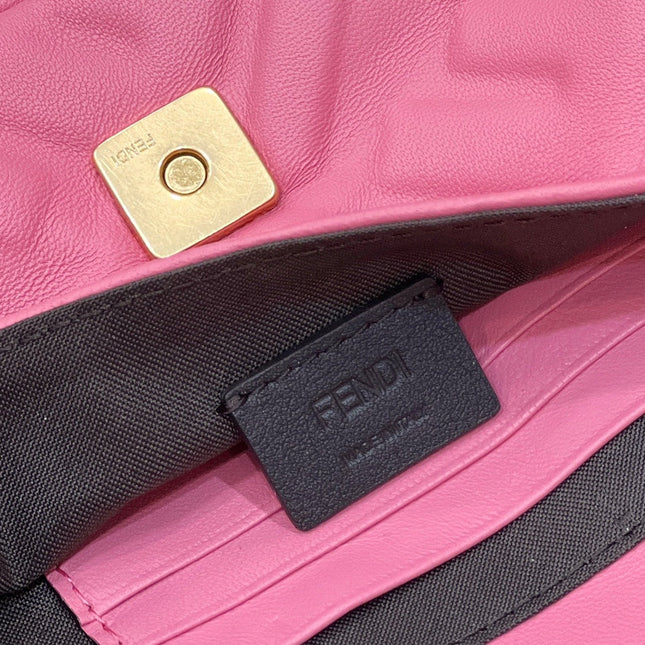 BAGUETTE MINI 19 DARK PINK NAPPA LEATHER BAG WITH FF MOTIF
