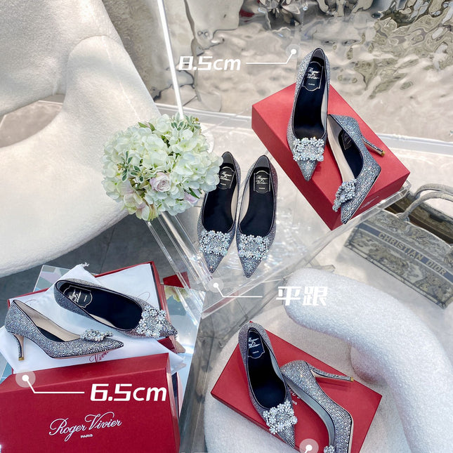 EFFLORESCENCE BALLERINAS IN BLACK CALFSKIN WITH FULLY EMBELLISHED CRYSTALS