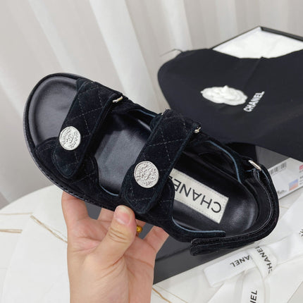 CHANEL 26S SANDALS IN BLACK SUEDE