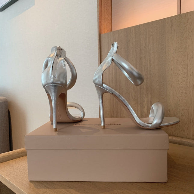 GIANVITO ROSSI 26S BIJOUX SANDALS 105 MM IN SILVER LAMBSKIN
