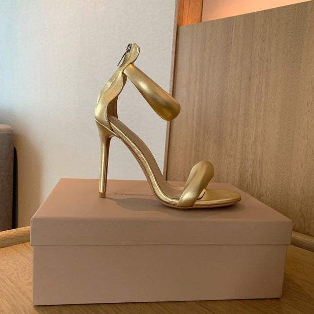 GIANVITO ROSSI 26S BIJOUX SANDALS 105 MM IN GOLD LAMBSKIN