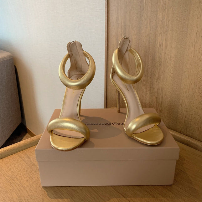 GIANVITO ROSSI 26S BIJOUX SANDALS 105 MM IN GOLD LAMBSKIN