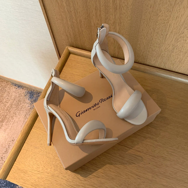 GIANVITO ROSSI 26S BIJOUX SANDALS 105 MM IN LIGHT GREY LAMBSKIN