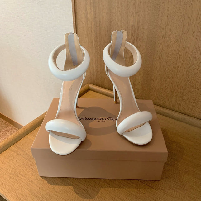 GIANVITO ROSSI 26S BIJOUX SANDALS 105 MM IN WHITE LAMBSKIN
