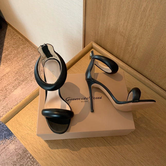 GIANVITO ROSSI 26S BIJOUX SANDALS 105 MM IN BLACK LAMBSKIN