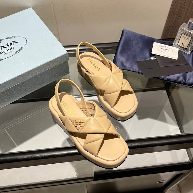 PRA PADDED CRISSCROSS SANDALS BEIGE LAMBSKIN