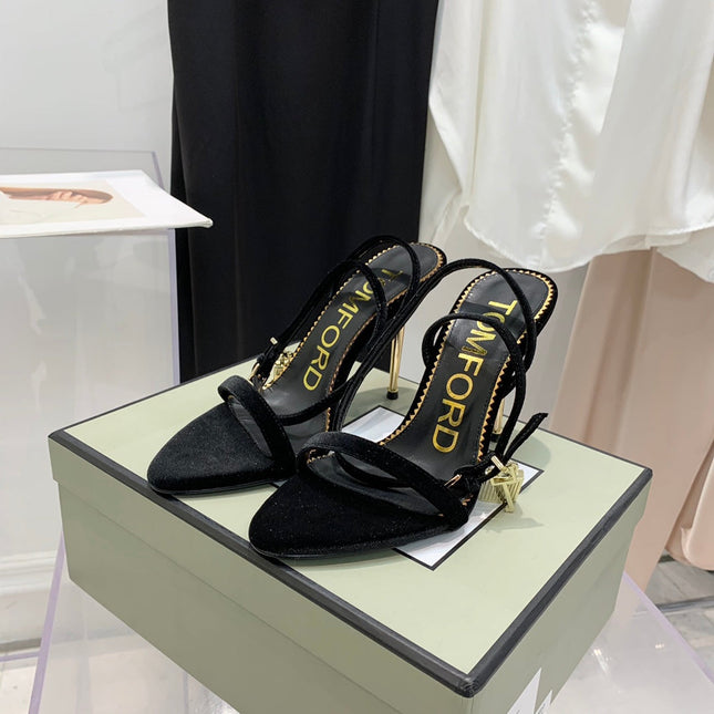 TOM FORD 26S GOLD BUCKLE HEELS 105 MM IN BLACK VELVET