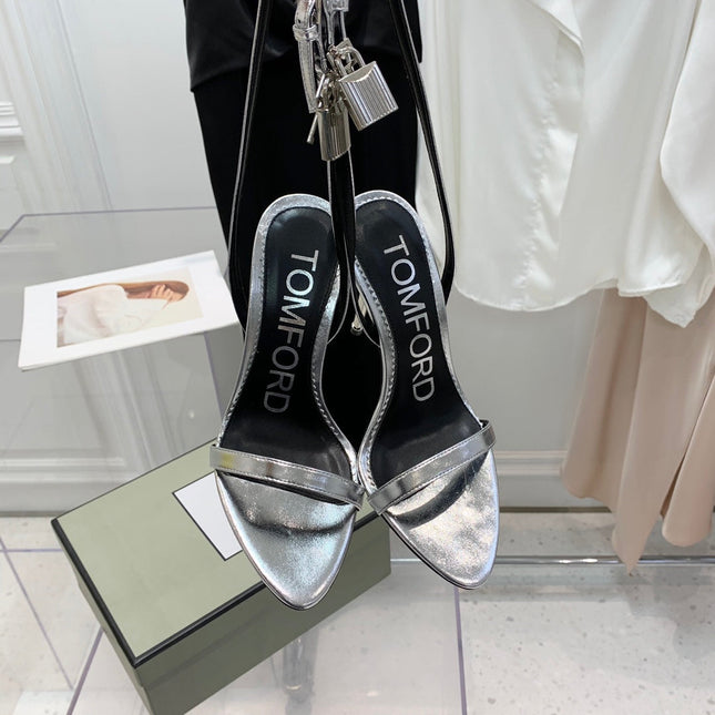 TOM FORD 26S GOLD BUCKLE HEELS 105 MM IN SILVER LAMBSKIN