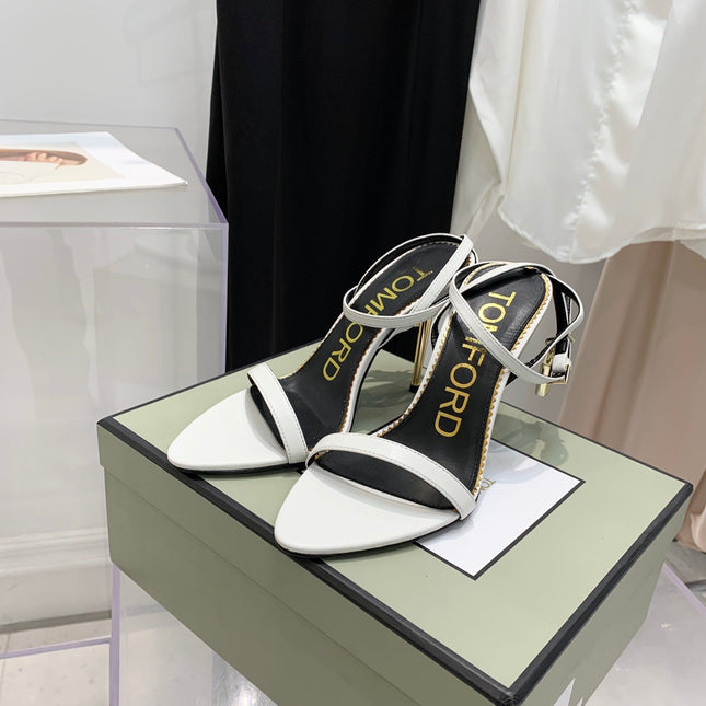 TOM FORD 26S GOLD BUCKLE HEELS 105 MM IN WHITE LAMBSKIN
