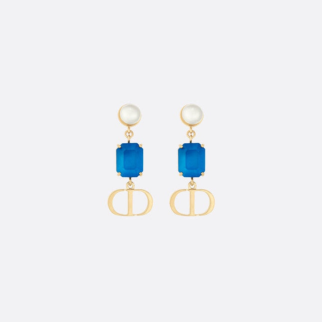 CD 26S BLUE CRYSTAL PEARL DROP EARRINGS IN GOLD TONE METAL 645629