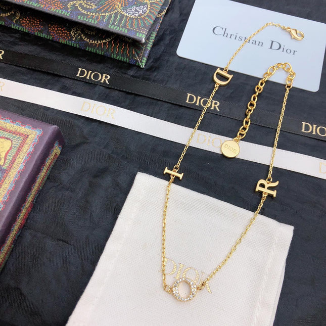 CD 26S DIOR LOGO CHAIN LAYERED NECKLACE IN GOLD TONE METAL WITH CRYSTAL 631007