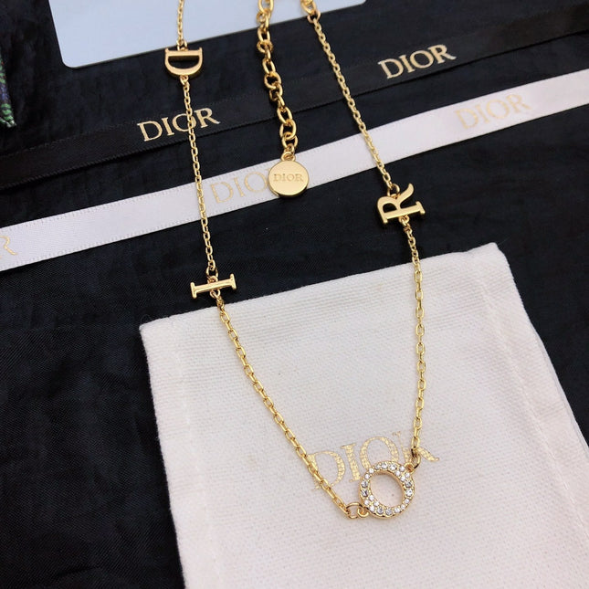 CD 26S DIOR LOGO CHAIN LAYERED NECKLACE IN GOLD TONE METAL WITH CRYSTAL 631007