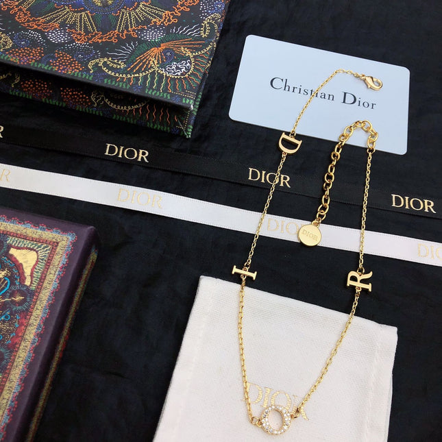 CD 26S DIOR LOGO CHAIN LAYERED NECKLACE IN GOLD TONE METAL WITH CRYSTAL 631007