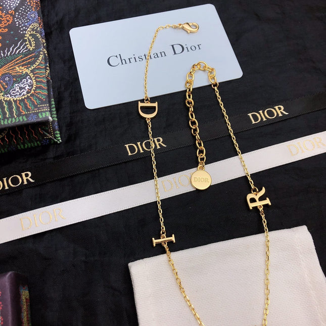 CD 26S DIOR LOGO CHAIN LAYERED NECKLACE IN GOLD TONE METAL WITH CRYSTAL 631007