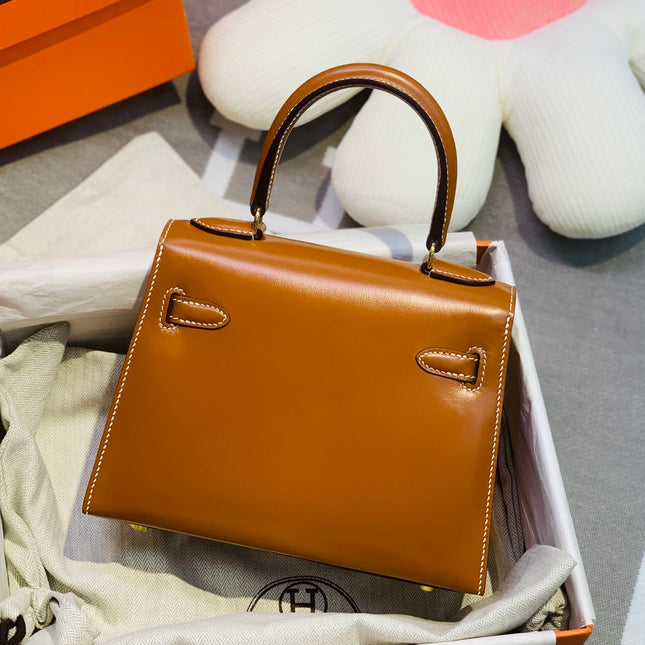 KELLY MINI 20 BAG IN BRONZE BROWN SMOOTH CALFSKIN WITH GOLD HARDWARE