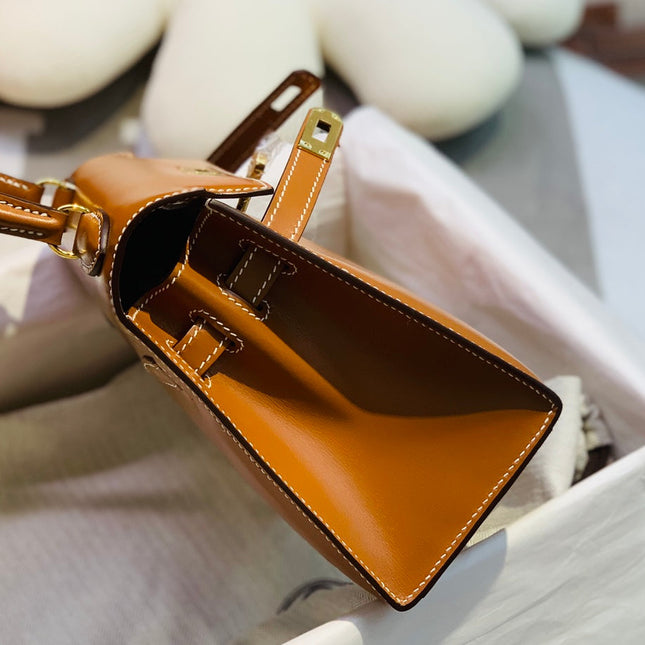 KELLY MINI 20 BAG IN BRONZE BROWN SMOOTH CALFSKIN WITH GOLD HARDWARE