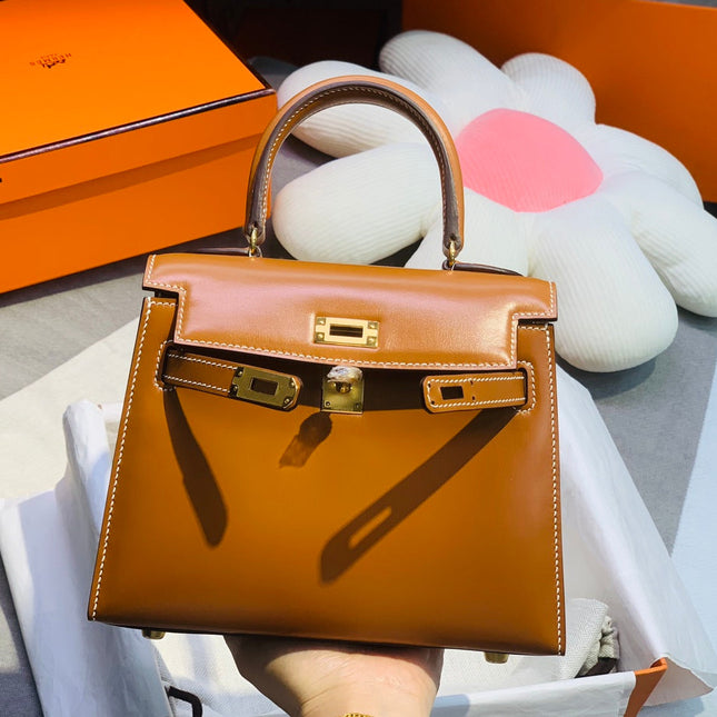 KELLY MINI 20 BAG IN BRONZE BROWN SMOOTH CALFSKIN WITH GOLD HARDWARE