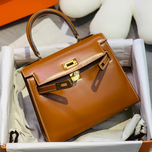 KELLY MINI 20 BAG IN BRONZE BROWN SMOOTH CALFSKIN WITH GOLD HARDWARE
