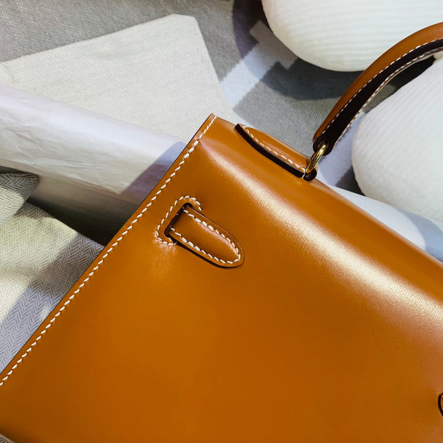 KELLY MINI 20 BAG IN BRONZE BROWN SMOOTH CALFSKIN WITH GOLD HARDWARE