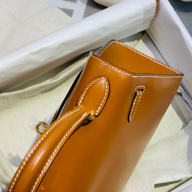 KELLY MINI 20 BAG IN BRONZE BROWN SMOOTH CALFSKIN WITH GOLD HARDWARE