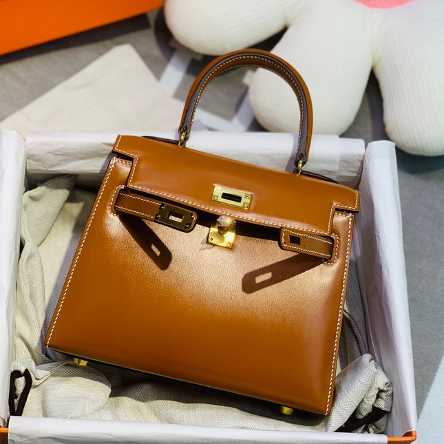 KELLY MINI 20 BAG IN BRONZE BROWN SMOOTH CALFSKIN WITH GOLD HARDWARE