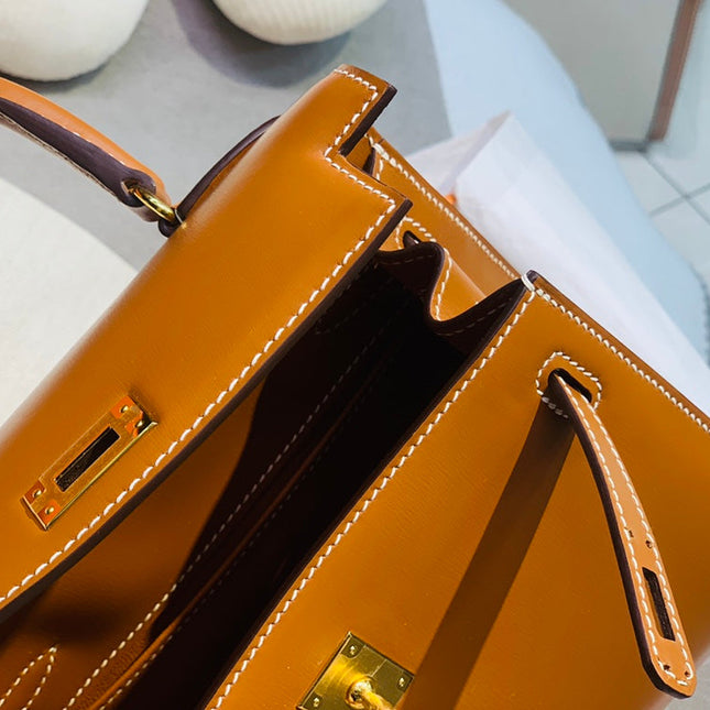 KELLY MINI 20 BAG IN BRONZE BROWN SMOOTH CALFSKIN WITH GOLD HARDWARE