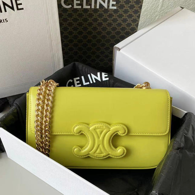 20 CHAIN EMBOSSED ARMPIT BAG CHARTREUSE YELLOW CALFSKIN