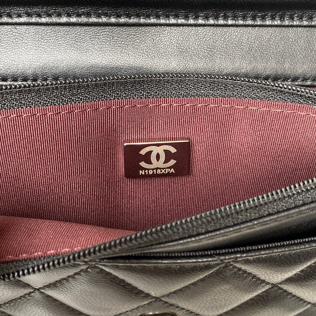 CHANEL 25S WALLET ON CHAIN 19 IN BLACK LAMBSKIN SILVER HARDWARE